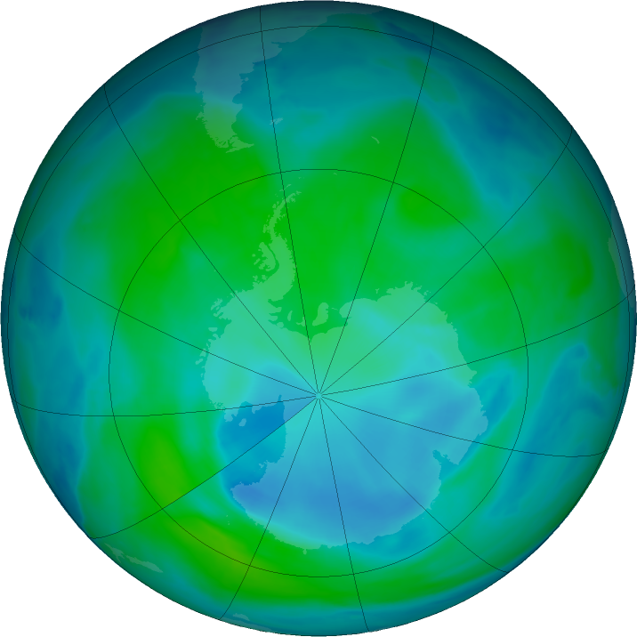 Antarctic ozone map for 29 December 2021